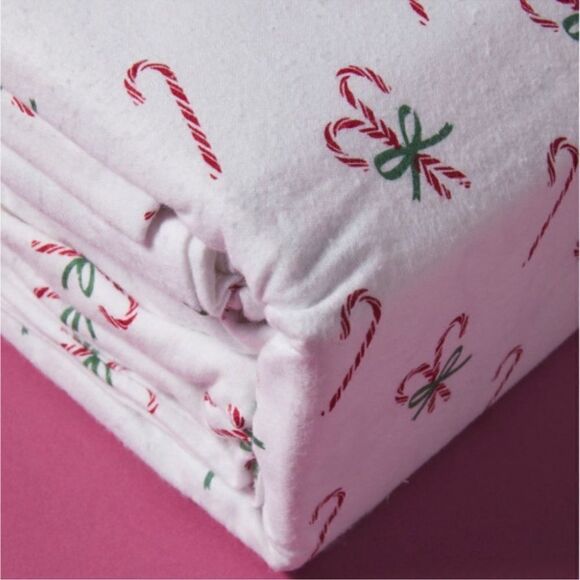 Martha Stewart Christmas Candy Cane Cotton Flannel Twin Sheets Set - Picture 2 of 5